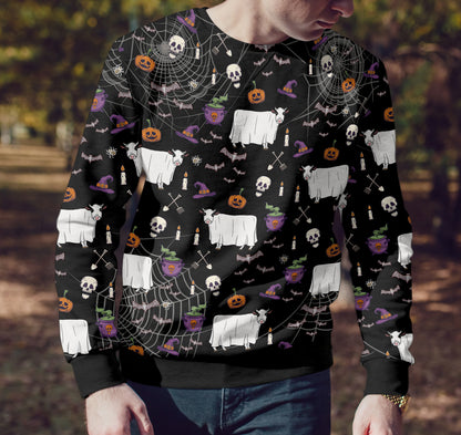 Cute Cow Ghost Halloween pattern - Unisex Hoodie, Sweatshirt, Pants for Adult and Kid - myfunfarm