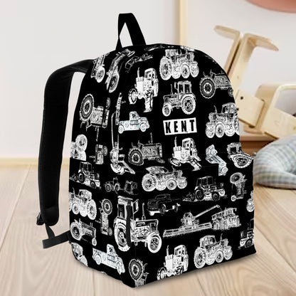 Personalised Bag-Custom Name Backpack Tractor pattern