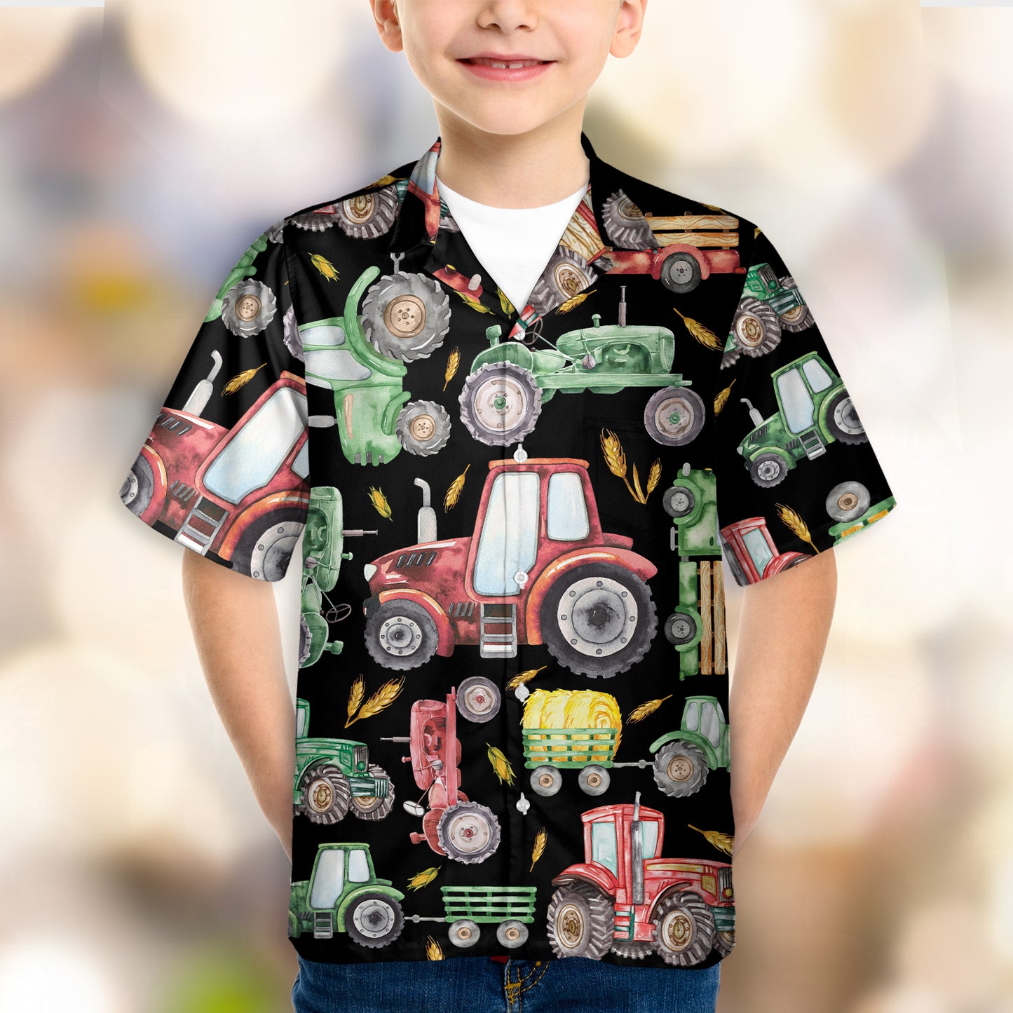 Cute Tractor pattern - Hawaiian Shirt, Shorts for Kid - myfunfarm