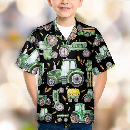 Cute Green Tractor pattern - Hawaiian Shirt, Shorts for Kid