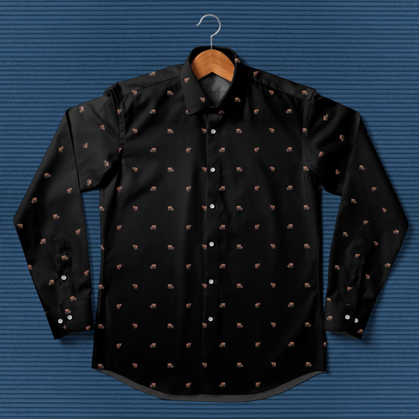 Highland cattle pattern - Men's Casual Long Sleeve Shirt - myfunfarm