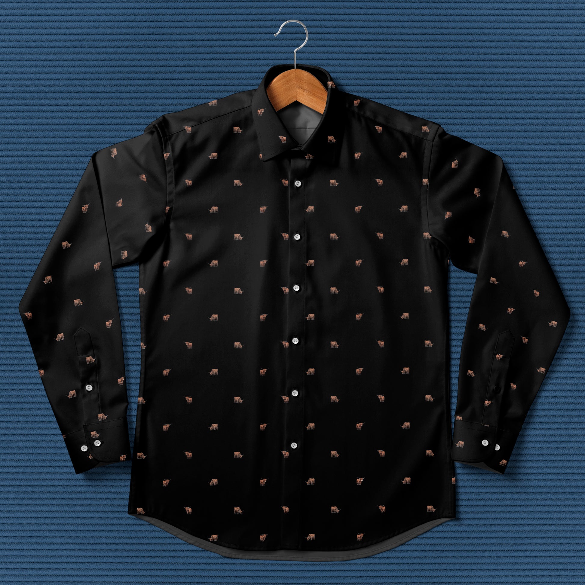 Highland cattle pattern - Men's Casual Long Sleeve Shirt - myfunfarm