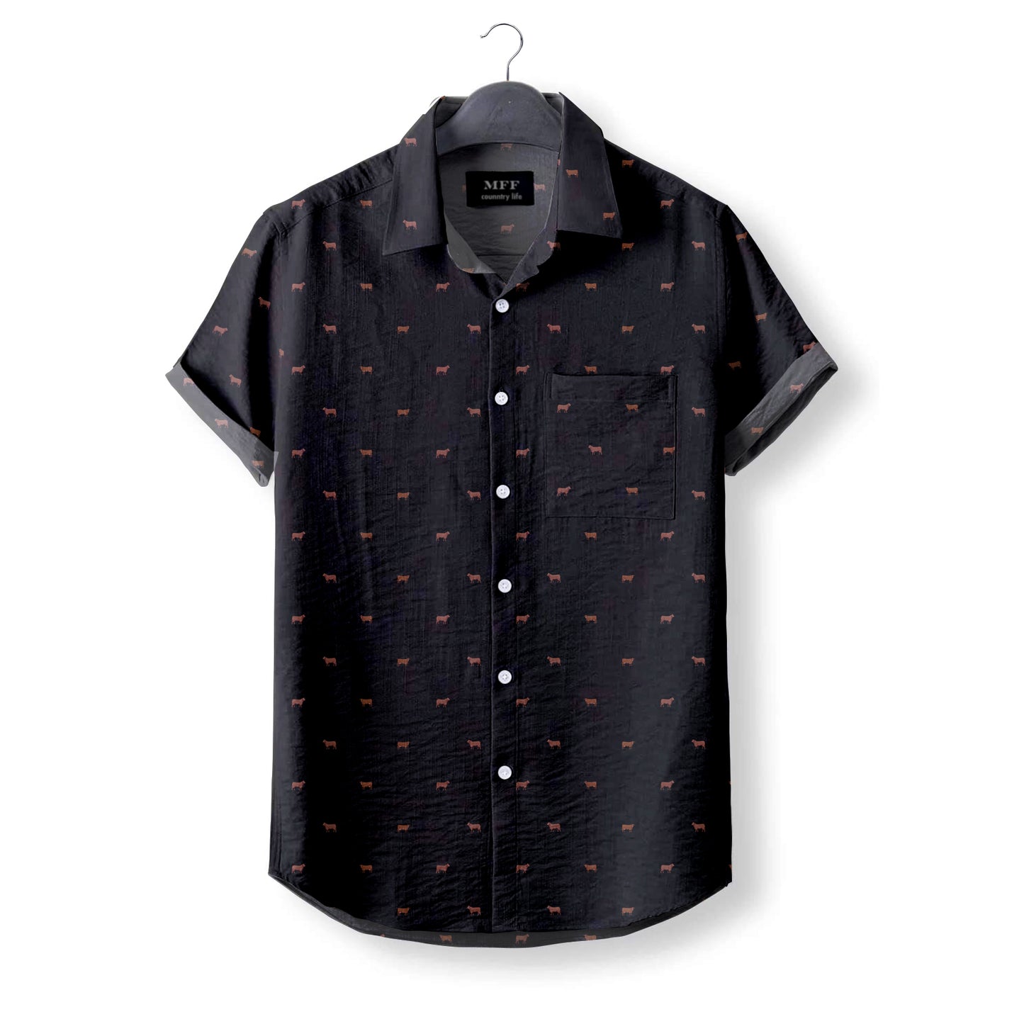 Red angus cattle icon pattern Women's Mock Linen Shirts for farmers - myfunfarm