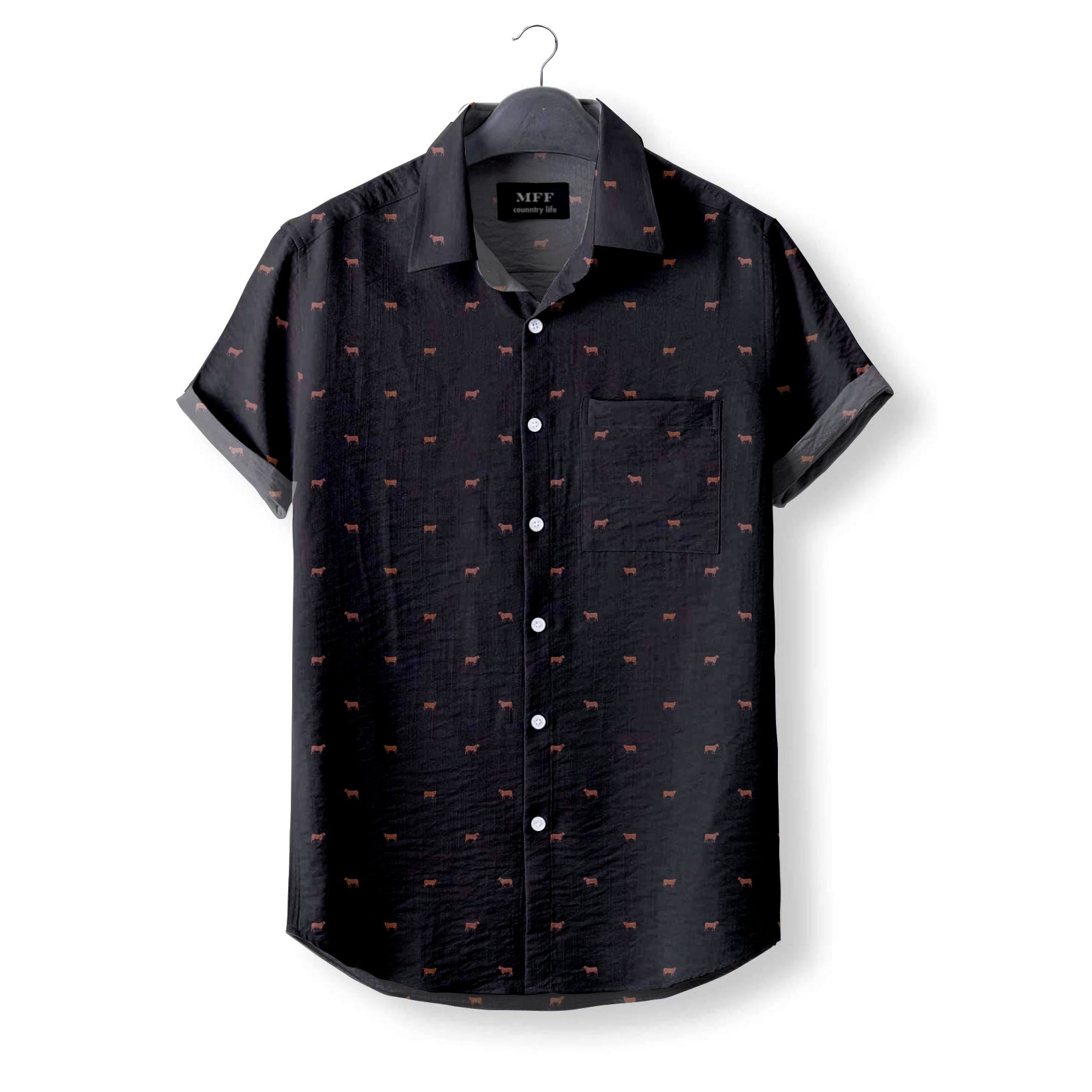 Red angus cattle icon pattern Women's Mock Linen Shirts for farmers - myfunfarm