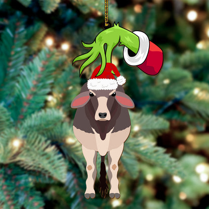 Cute Grinch and cattle Personalized Wooden Ornament Christmas For farmer