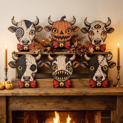 Halloween Cow Wooden Block for Shelf Decor, Housewarming Gift