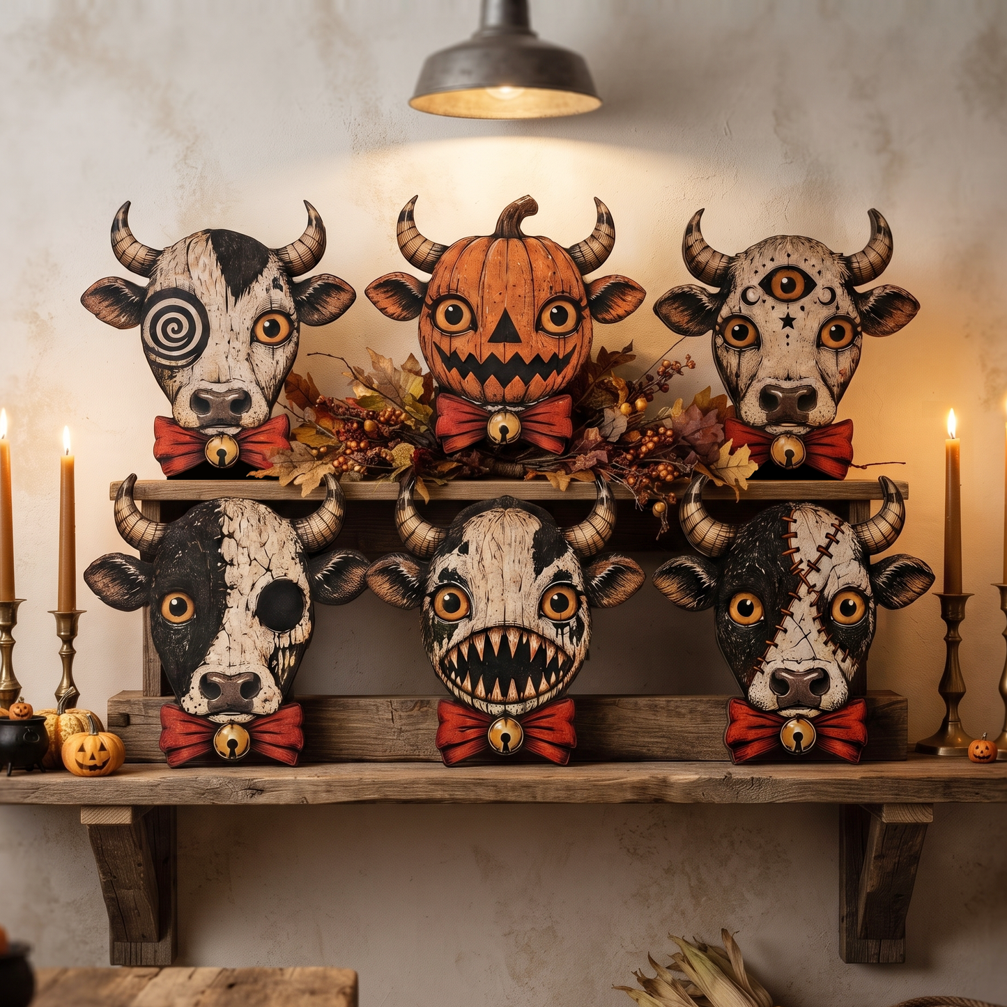 Halloween Cow Wooden Block for Shelf Decor, Housewarming Gift