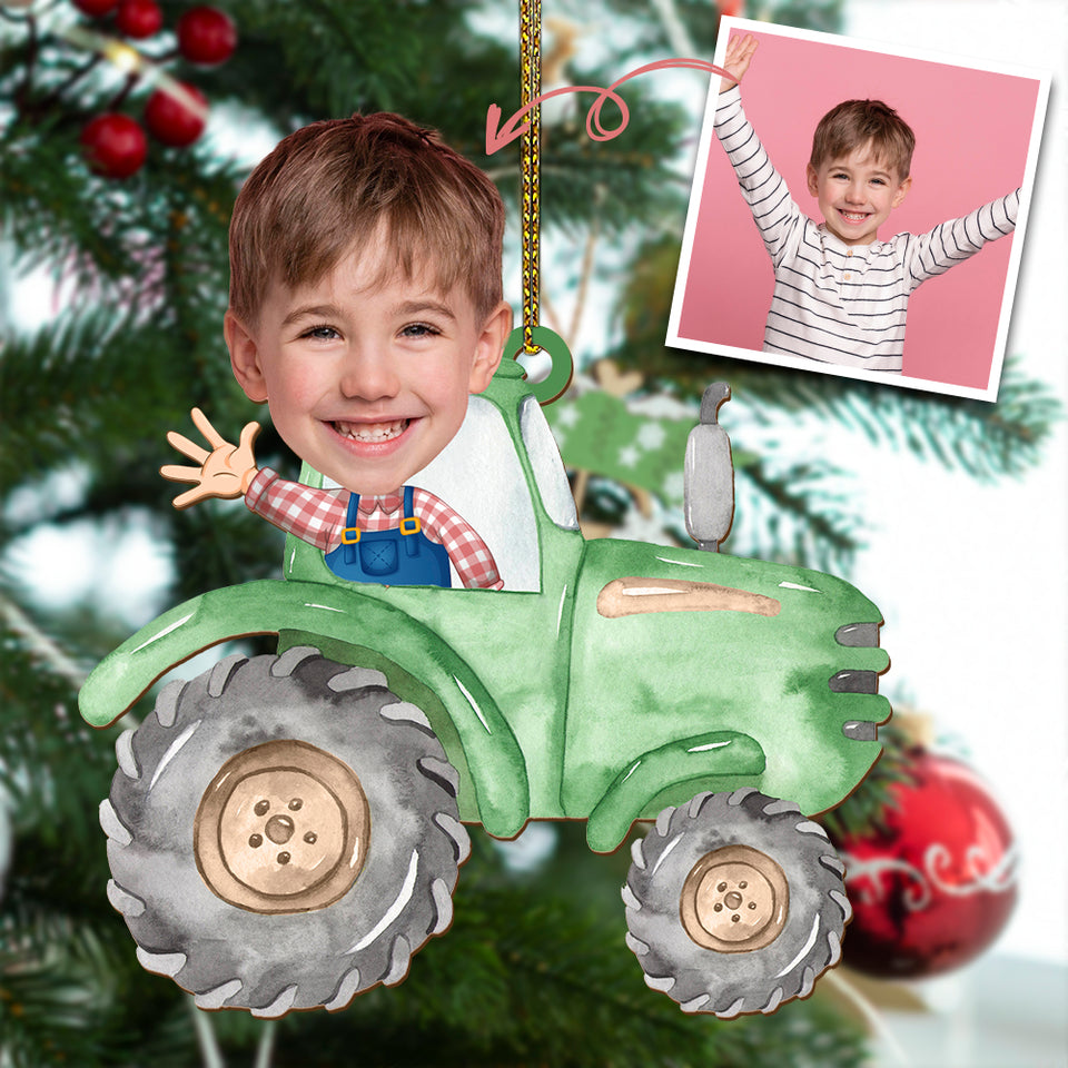 Personalized your photo with tractor Ornament Christmas Farmer Family