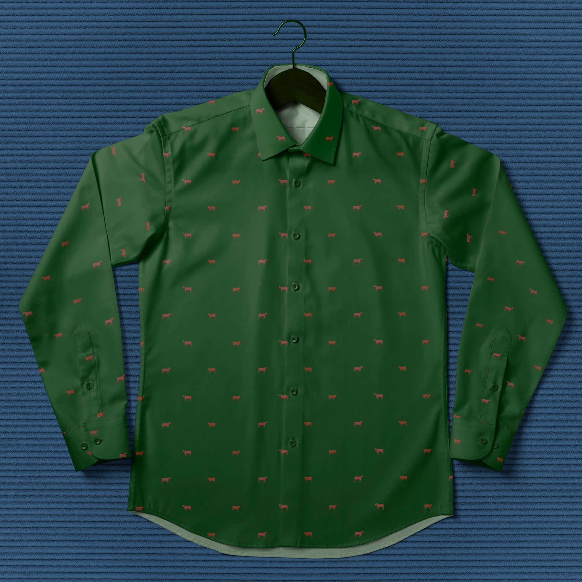 Red angus cattle icon pattern - Men's Casual Long Sleeve Shirt - myfunfarm