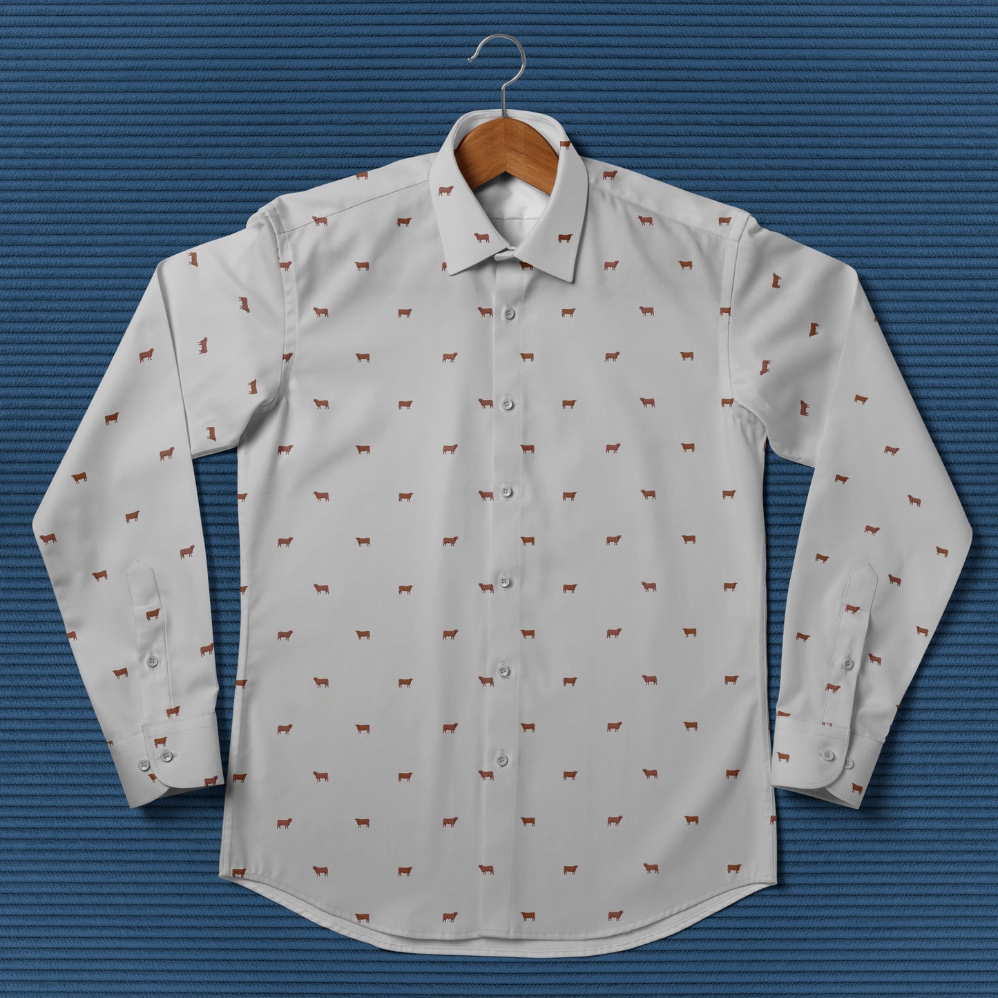 Red angus cattle icon pattern - Men's Casual Long Sleeve Shirt - myfunfarm