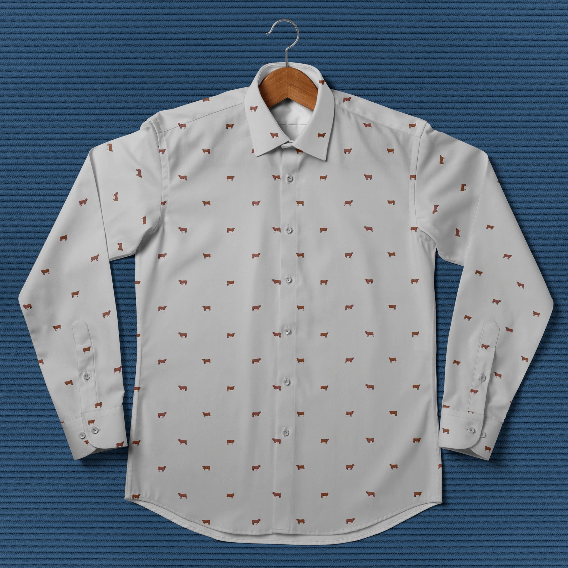 Red angus cattle icon pattern - Men's Casual Long Sleeve Shirt - myfunfarm