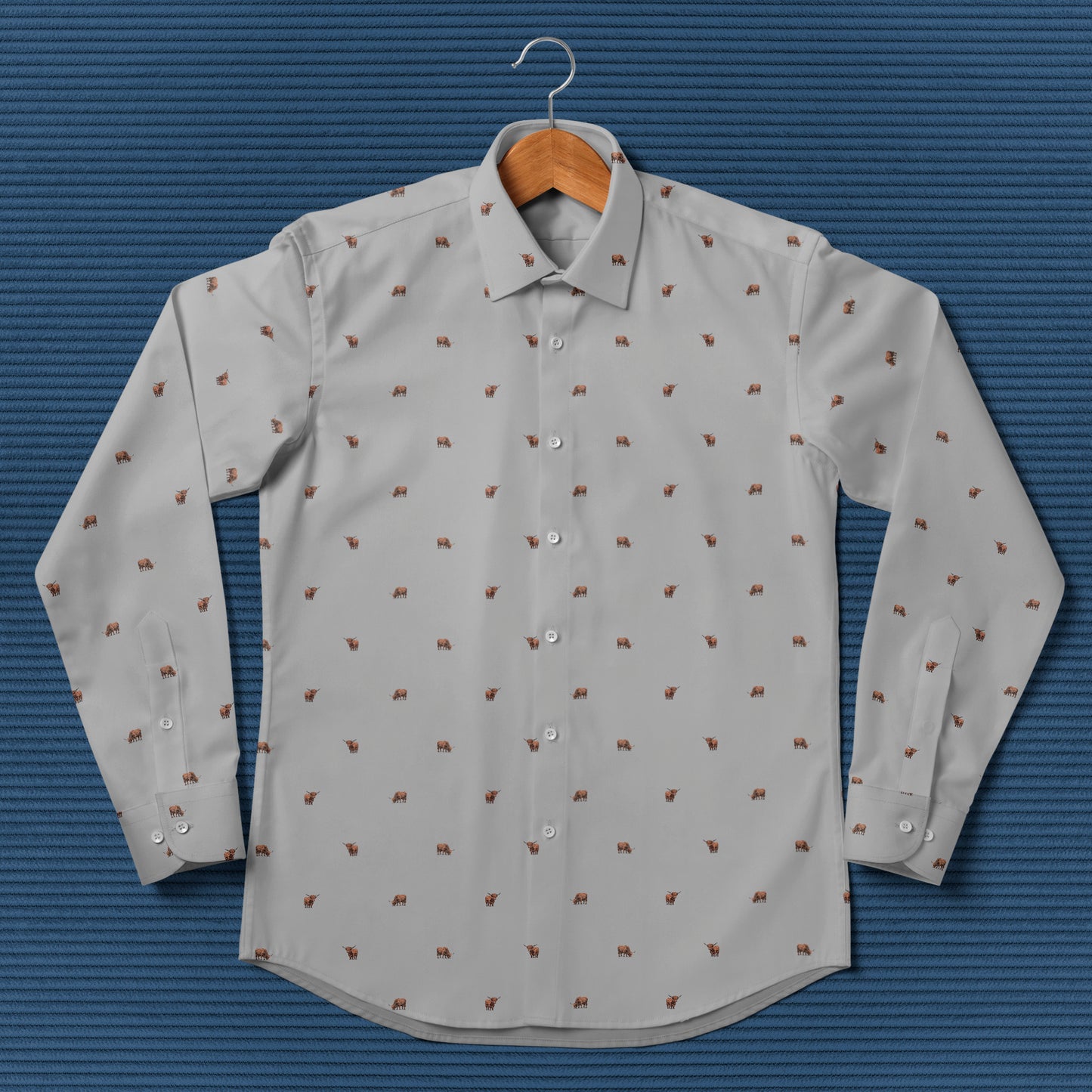 Highland cattle pattern - Men's Casual Long Sleeve Shirt - myfunfarm