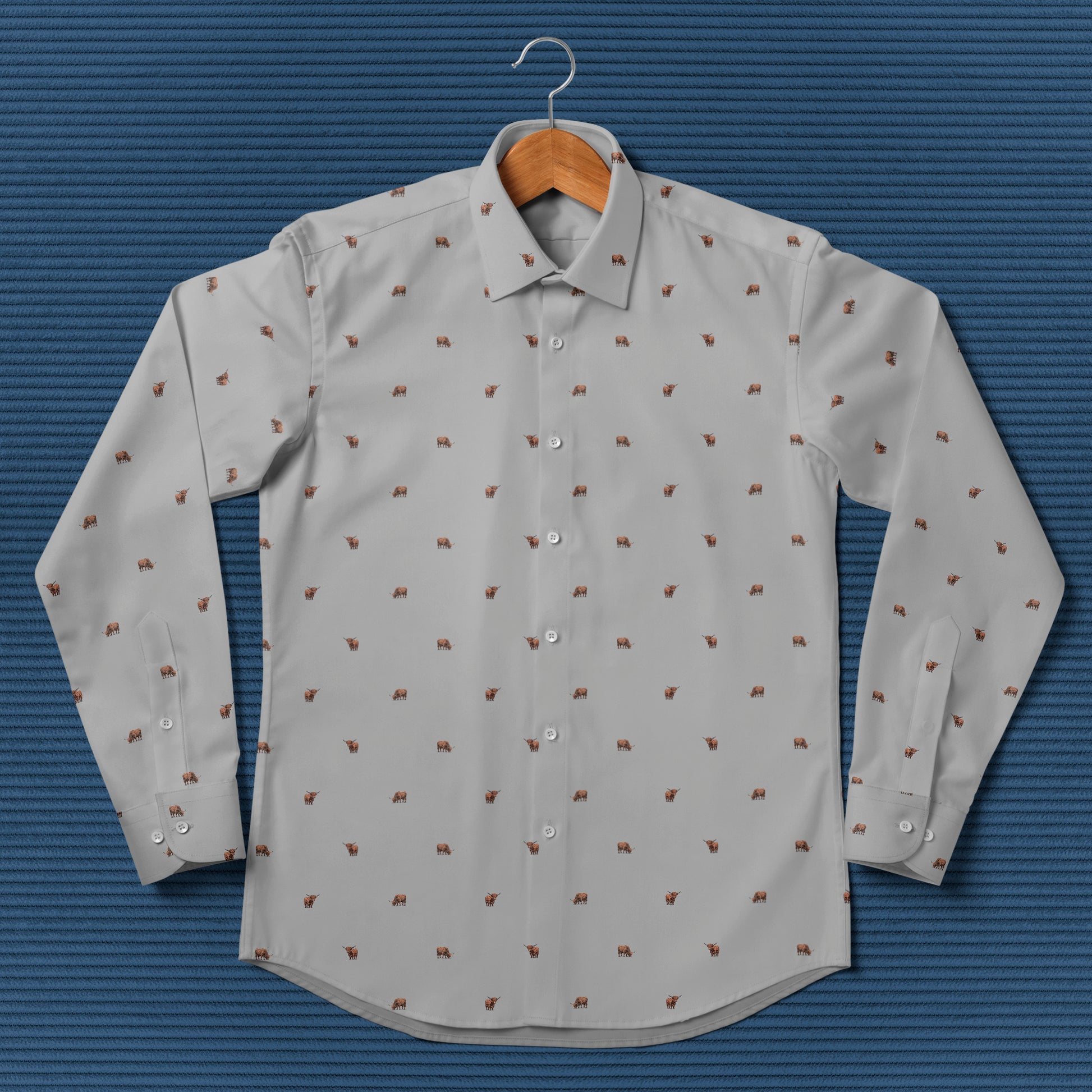 Highland cattle pattern - Men's Casual Long Sleeve Shirt - myfunfarm