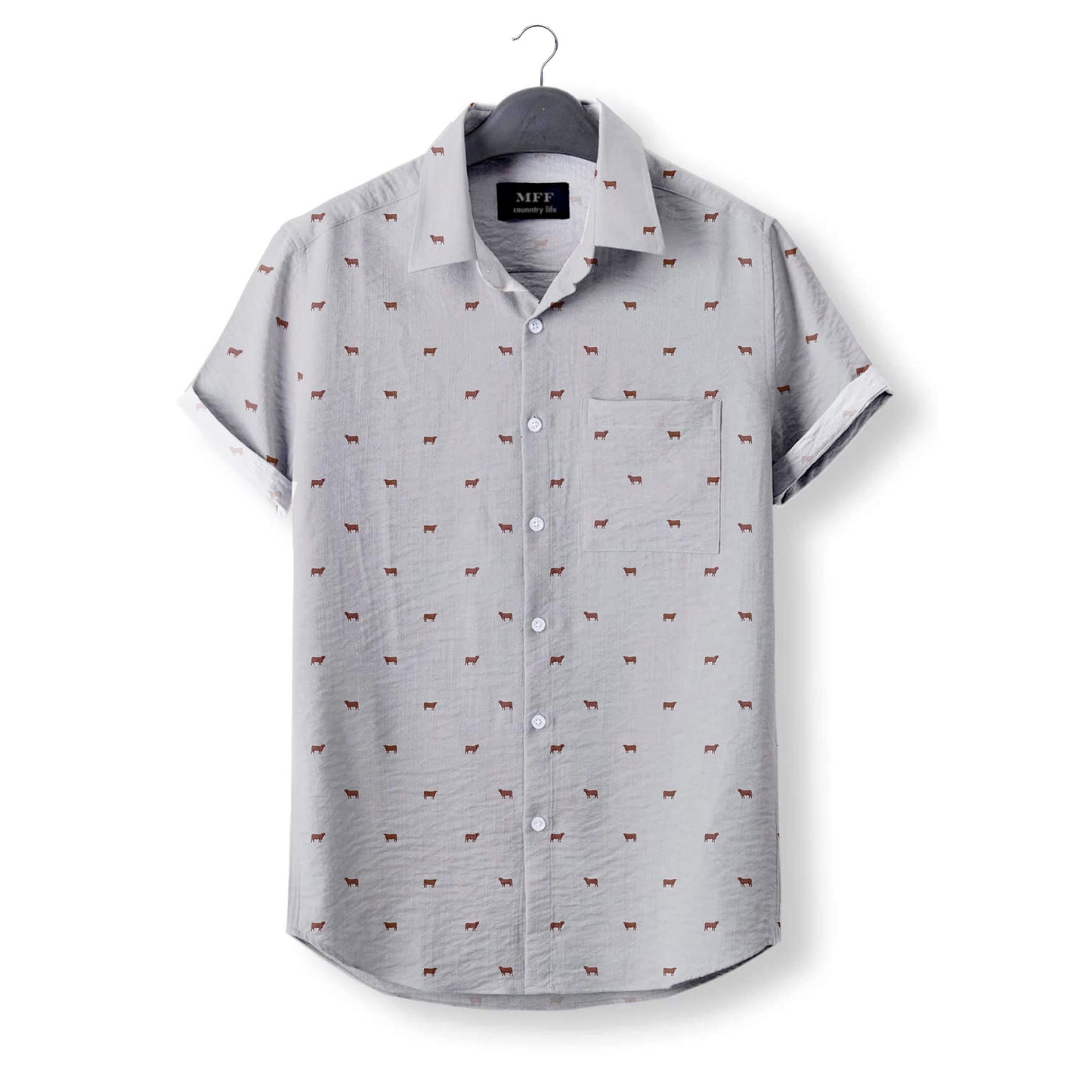 Red angus cattle icon pattern Women's Mock Linen Shirts for farmers - myfunfarm