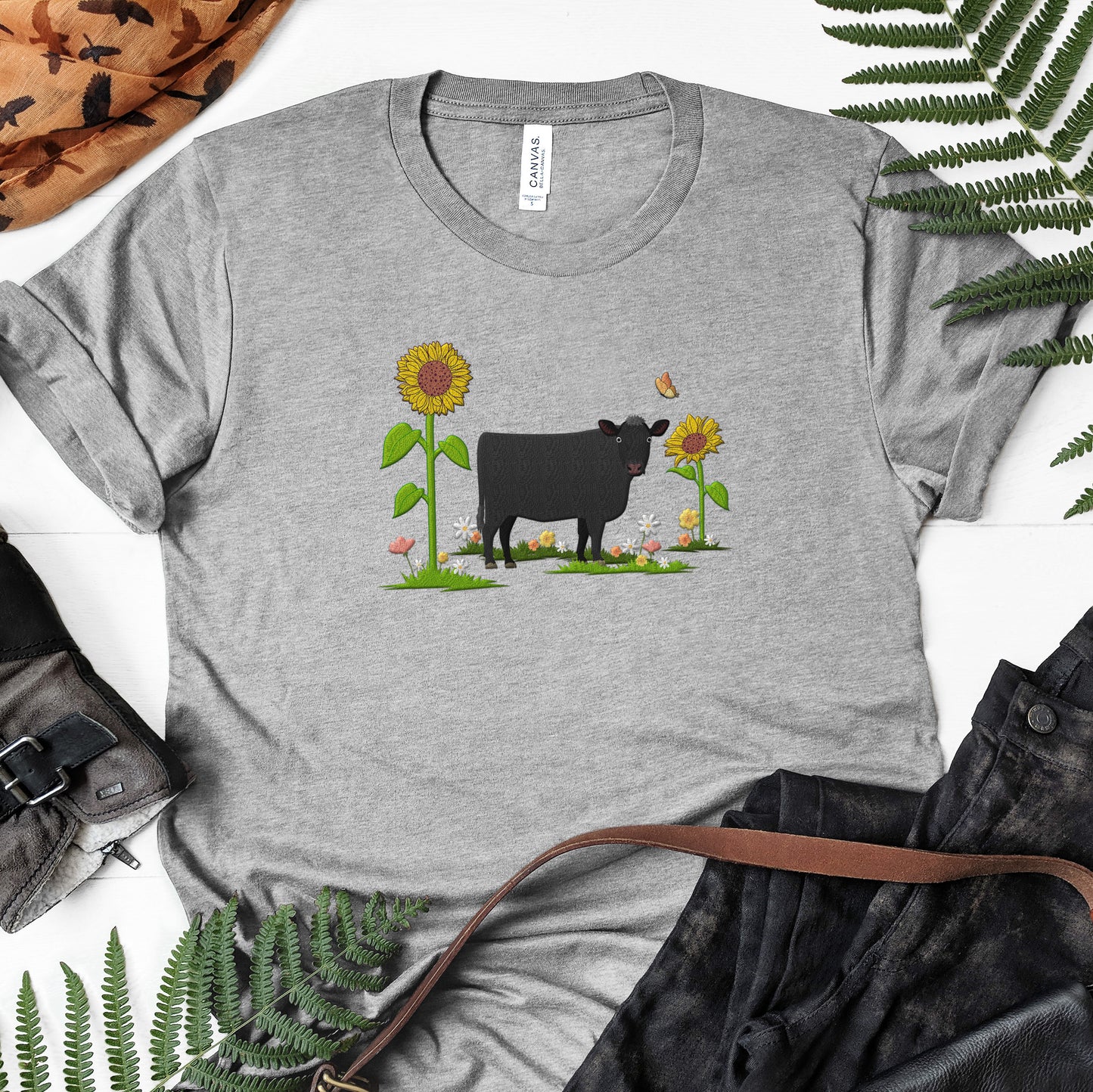 Cute Cow Embroidered Sweatshirt, Hoodie, T-shirt, Gift for Farmer - myfunfarm