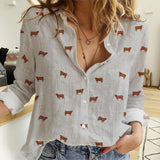 Red angus cattle icon pattern Women's Linen Shirts for farmers