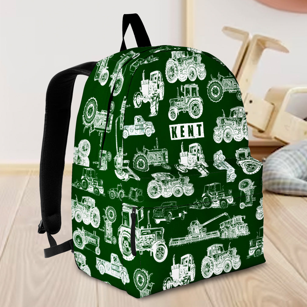 Personalised Bag-Custom Name Backpack Tractor pattern