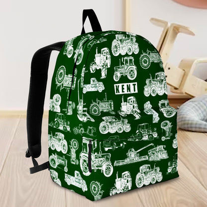 Personalised Bag-Custom Name Backpack Tractor pattern
