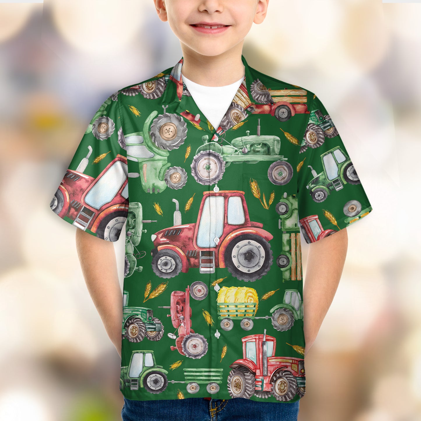 Cute Tractor pattern - Hawaiian Shirt, Shorts for Kid - myfunfarm