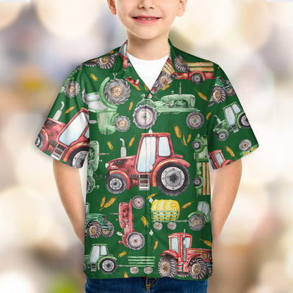 Cute Tractor pattern - Hawaiian Shirt, Shorts for Kid - myfunfarm
