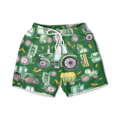 Cute Green Tractor pattern - Hawaiian Shirt, Shorts for Kid
