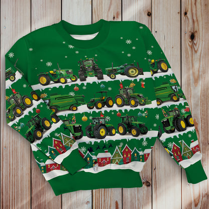 Tractor in Snow - Merry Christmas - Unisex Hoodie, Sweatshirt, Pants for Adult and Kid - myfunfarm