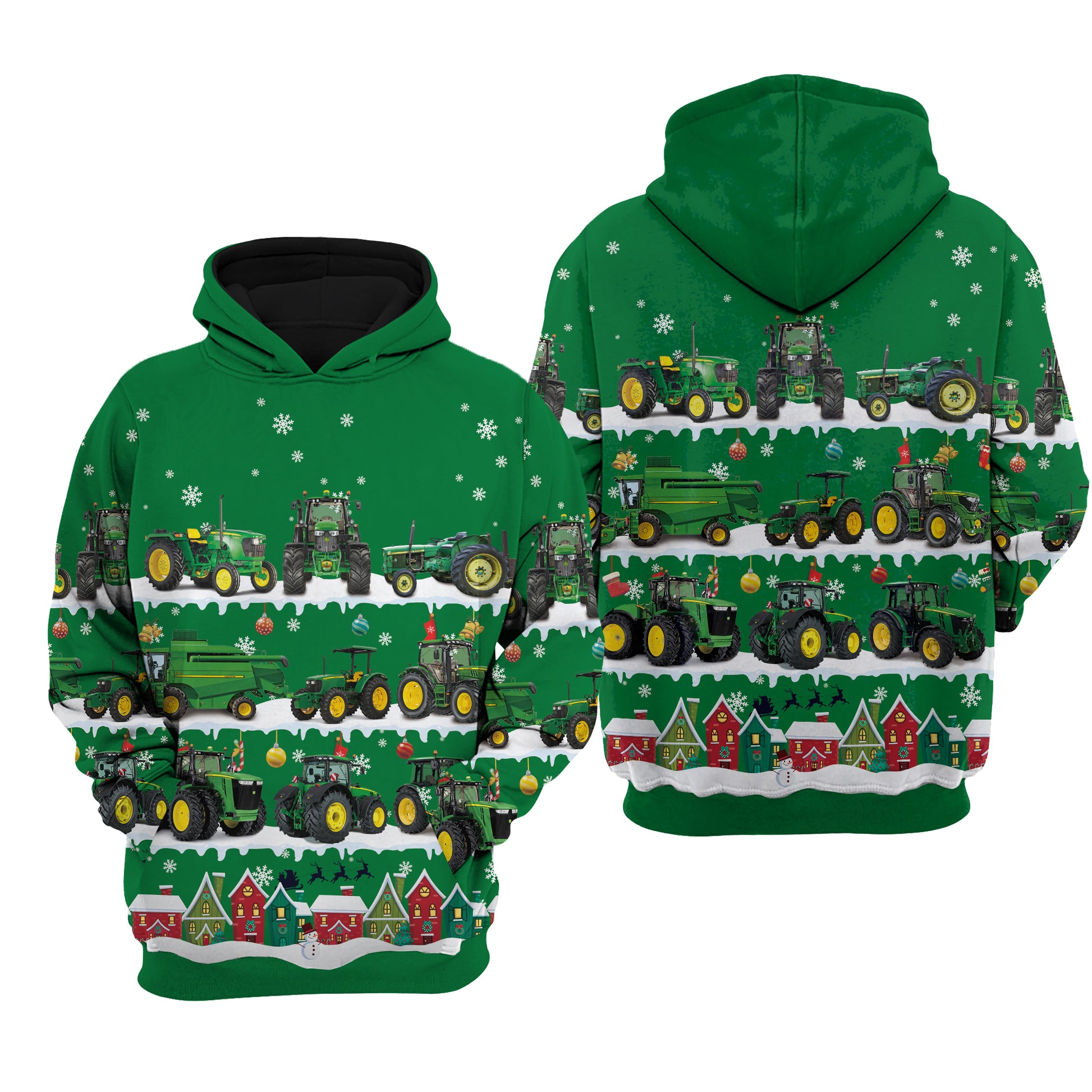 Tractor in Snow - Merry Christmas - Unisex Hoodie, Sweatshirt, Pants for Adult and Kid - myfunfarm