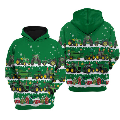 Tractor in Snow - Merry Christmas - Unisex Hoodie, Sweatshirt, Pants for Adult and Kid - myfunfarm