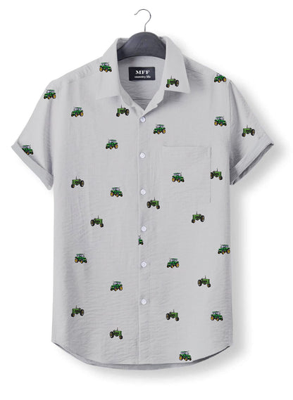 Green tractor icon pattern - Button Down Shirts for farmers - myfunfarm
