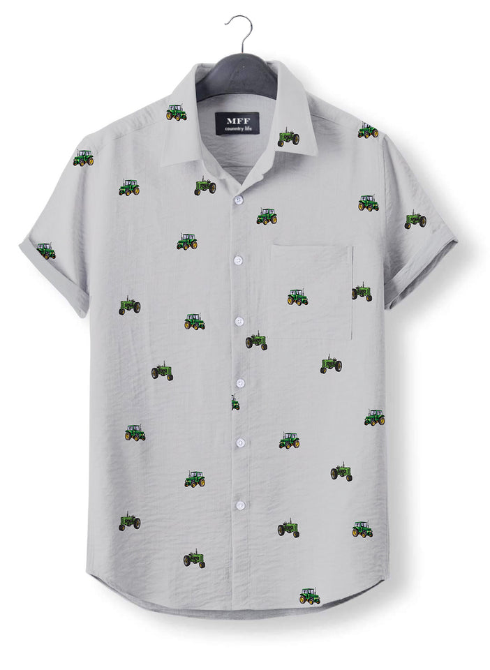 Green tractor icon pattern - Button Down Shirts for farmers