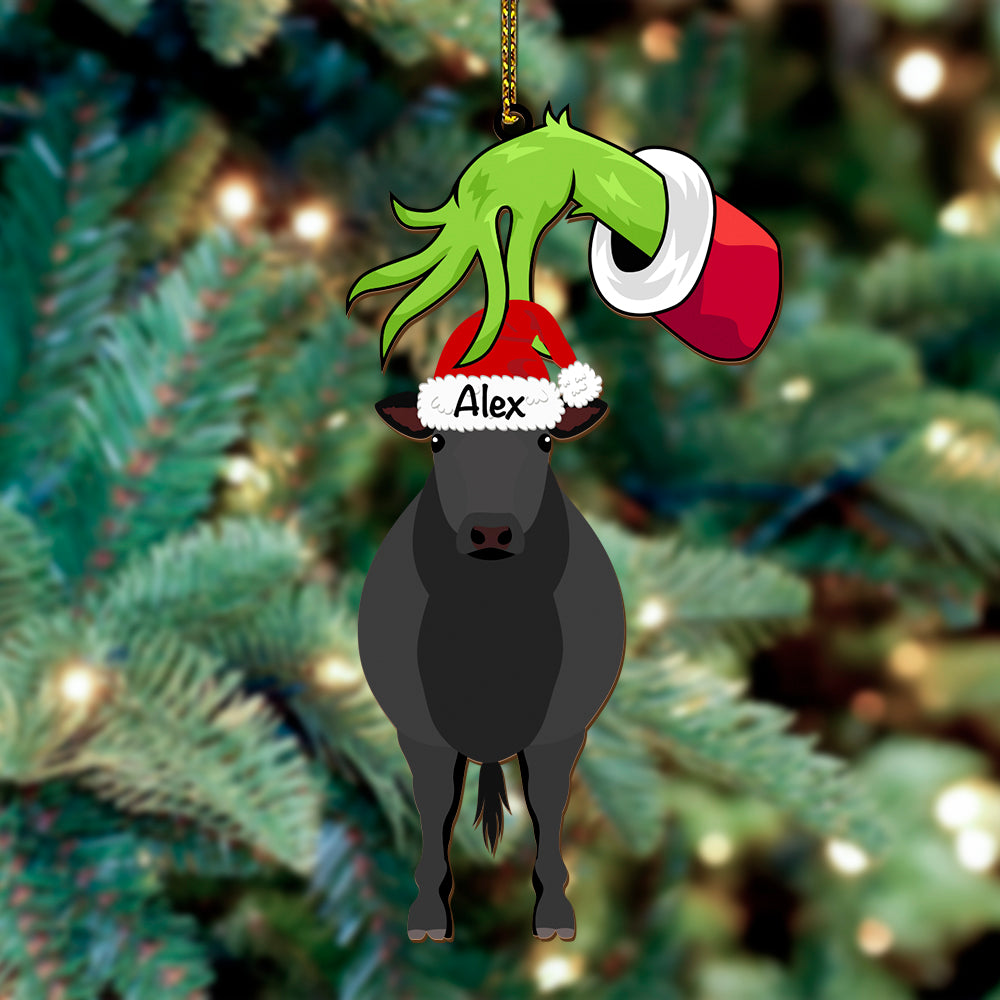Cute Grinch and cattle Personalized Wooden Ornament Christmas For farmer