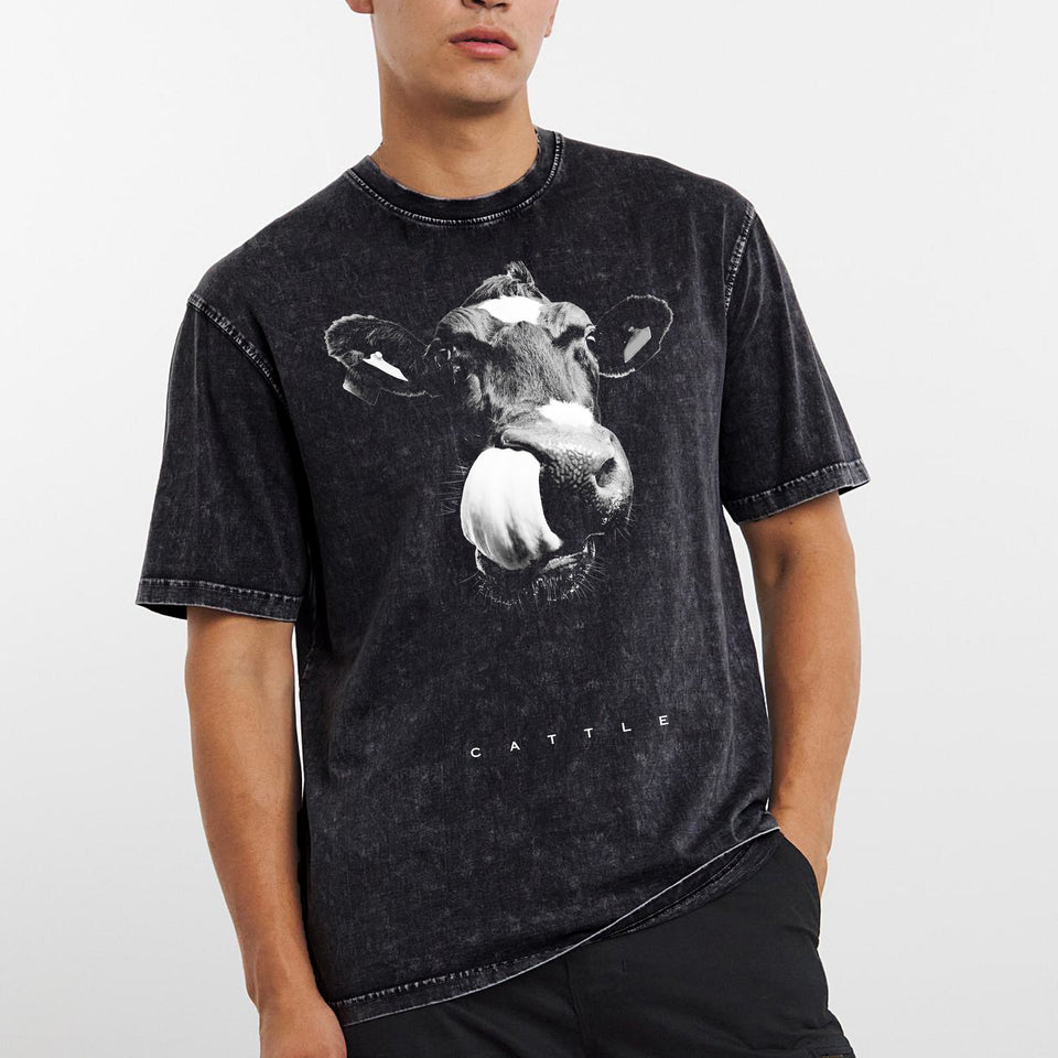 Funny Cow print Vintage Washed Black T-shirt