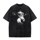 Funny Cow print Vintage Washed Black T-shirt