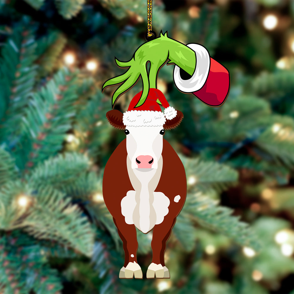 Cute Grinch and cattle Personalized Wooden Ornament Christmas For farmer