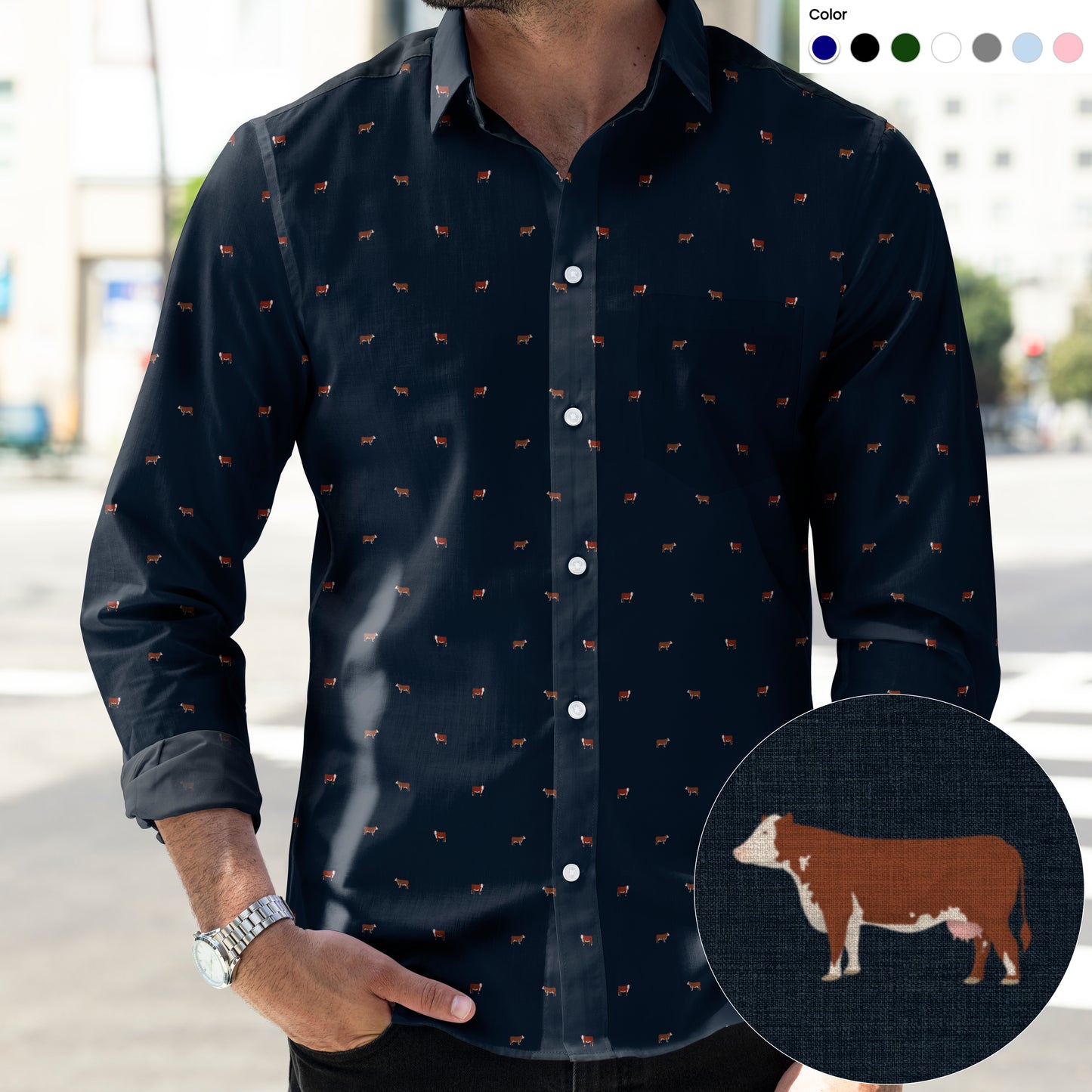 Hereford cattle icon pattern - Men's Casual Long Sleeve Shirt - myfunfarm