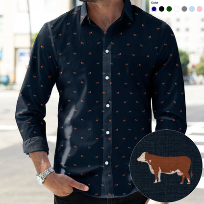 Hereford cattle icon pattern - Men's Casual Long Sleeve Shirt - myfunfarm