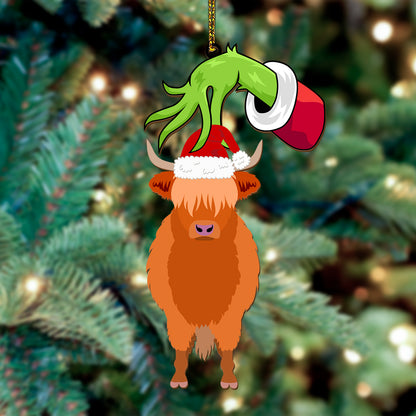 Cute Grinch and cattle Personalized Wooden Ornament Christmas For farmer