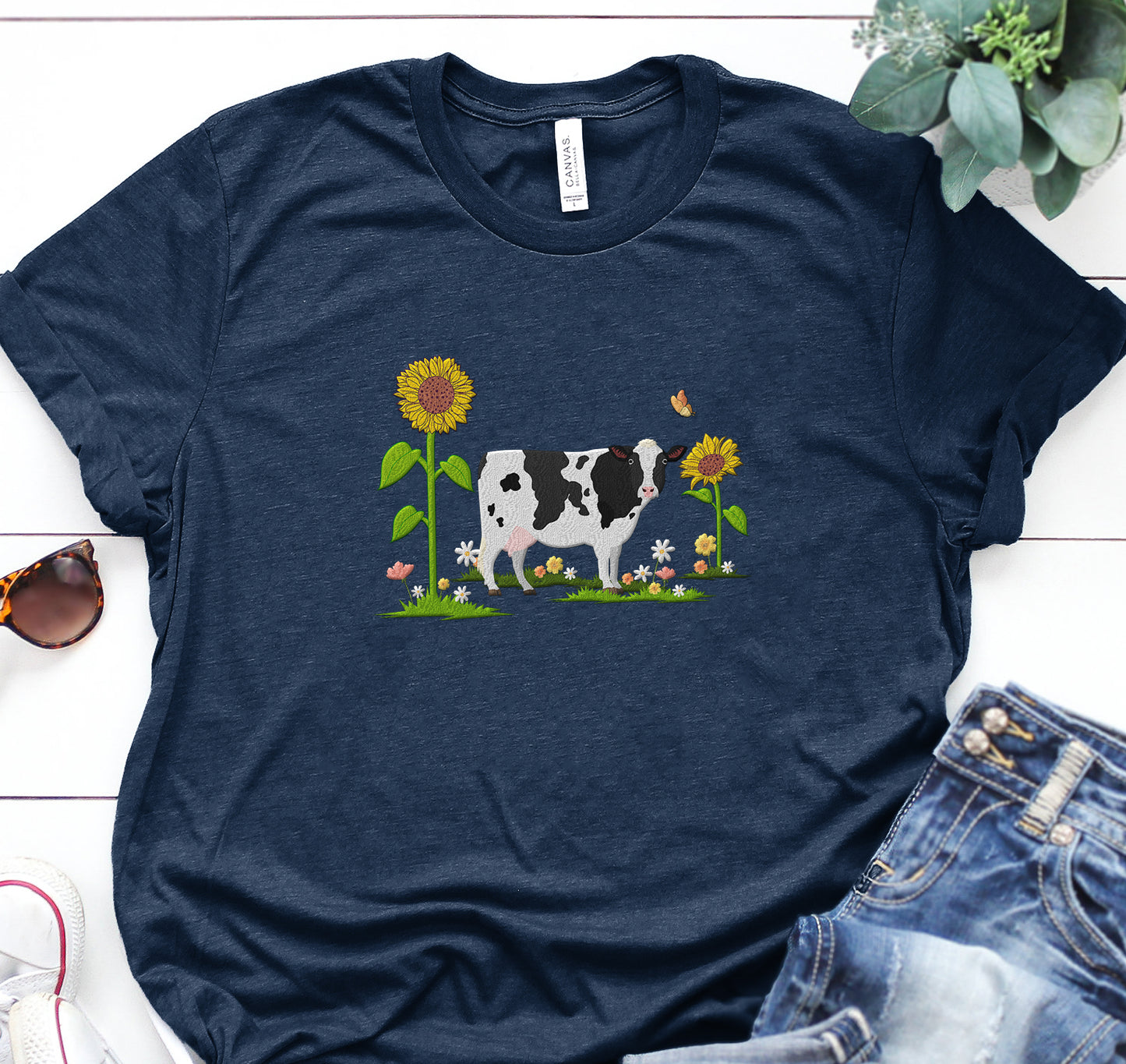 Cute Cow Embroidered Sweatshirt, Hoodie, T-shirt, Gift for Farmer - myfunfarm