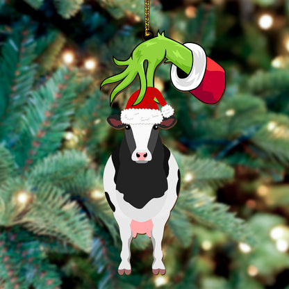 Cute Grinch and cattle Personalized Wooden Ornament Christmas For farmer