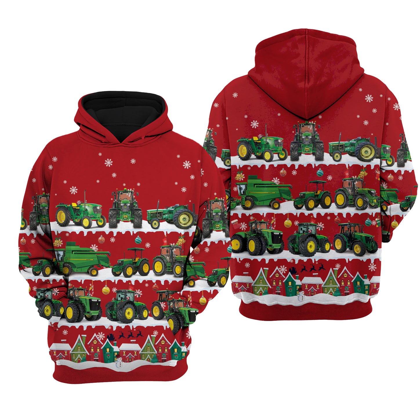 Tractor in Snow - Merry Christmas - Unisex Hoodie, Sweatshirt, Pants for Adult and Kid - myfunfarm