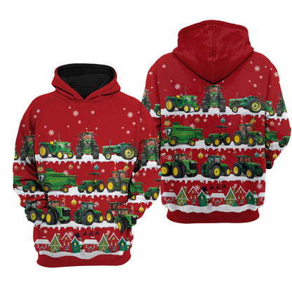 Tractor in Snow - Merry Christmas - Unisex Hoodie, Sweatshirt, Pants for Adult and Kid - myfunfarm