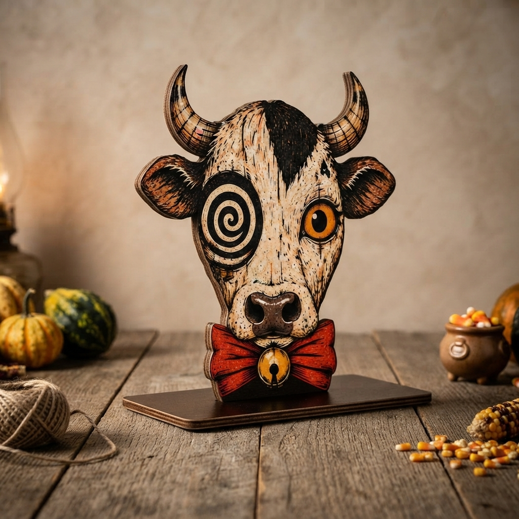 Halloween Cow Wooden Block for Shelf Decor, Housewarming Gift