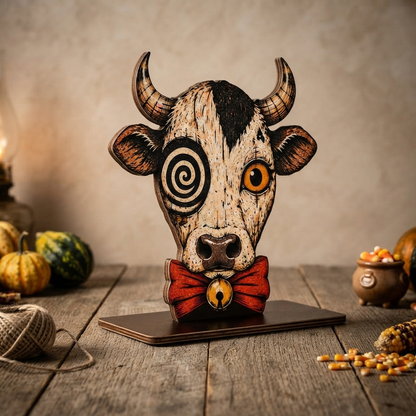 Halloween Cow Wooden Block for Shelf Decor, Housewarming Gift