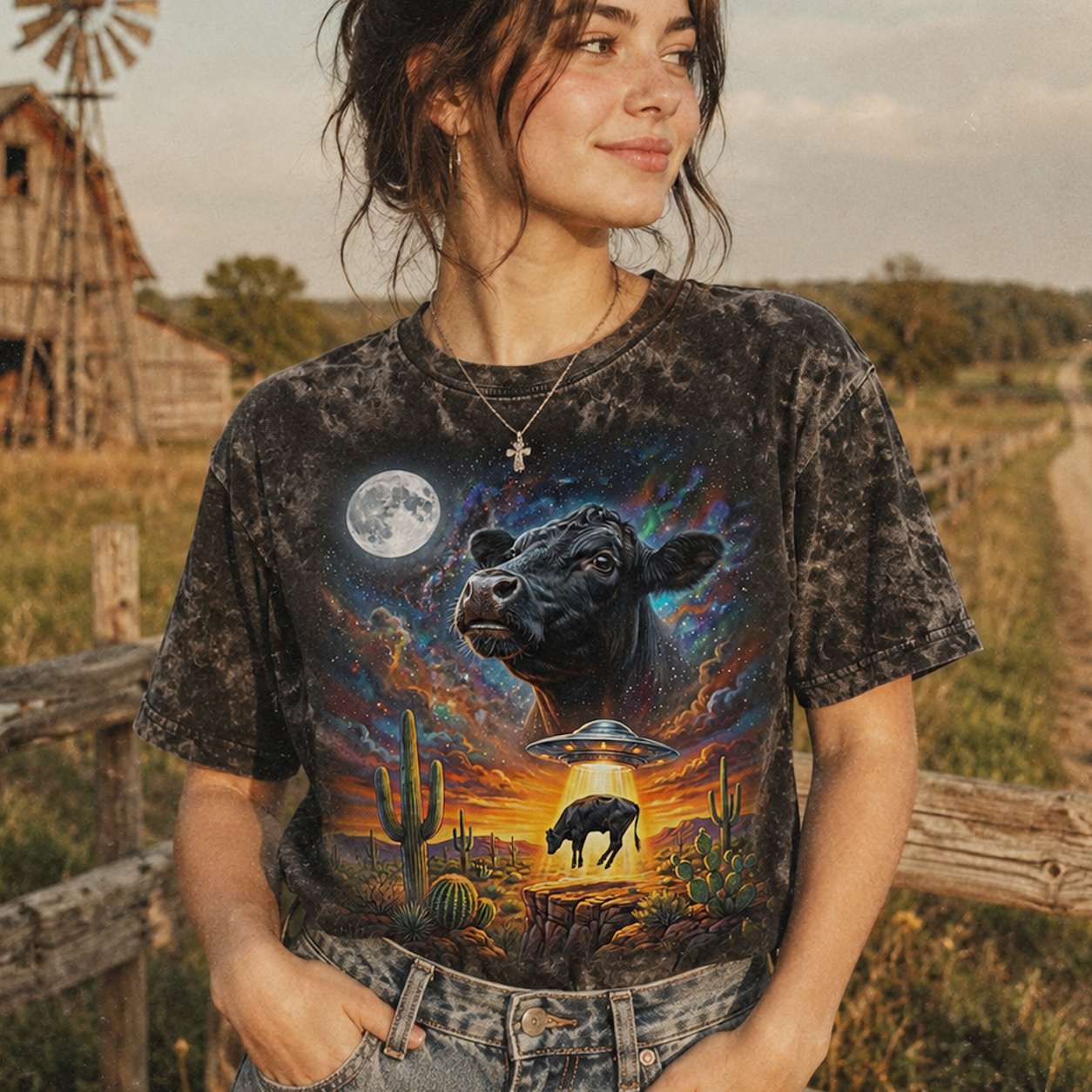 Cow Howling to the Moon, Colortone Mineral Wash T-Shirt