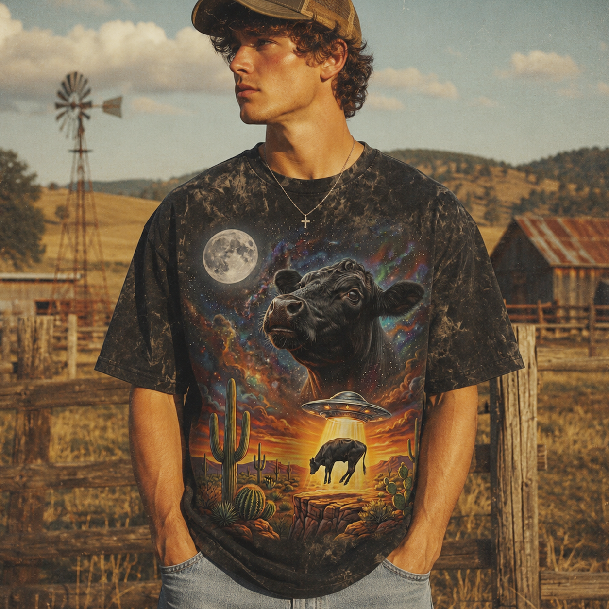 Cow Howling to the Moon, Colortone Mineral Wash T-Shirt