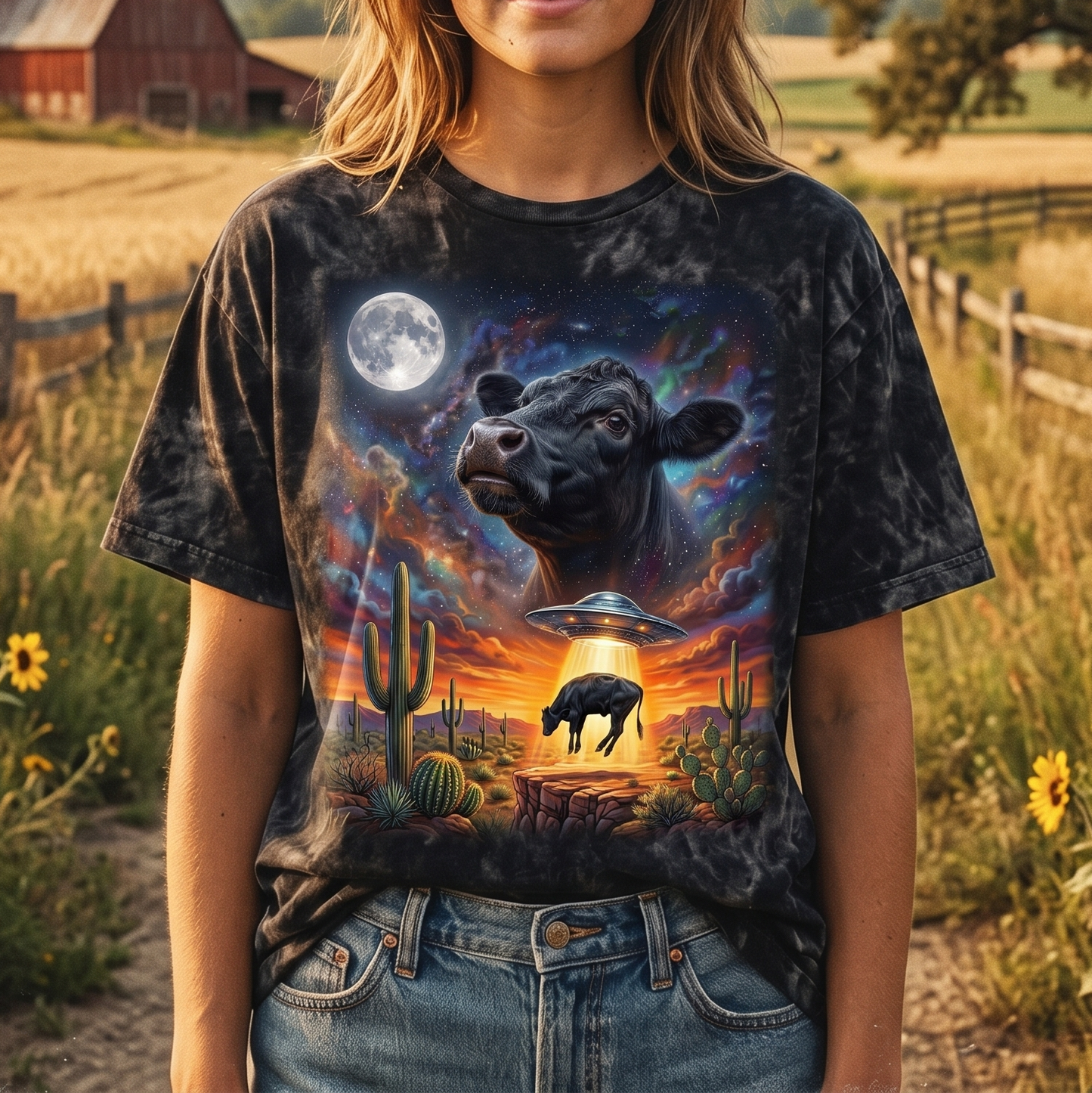 Cow Howling to the Moon, Colortone Mineral Wash T-Shirt