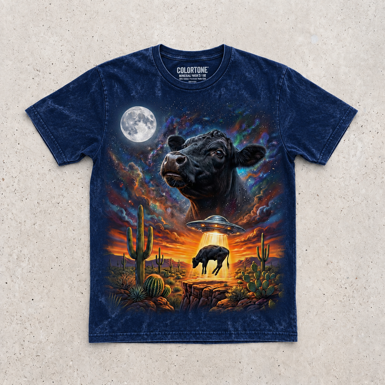 Cow Howling to the Moon, Colortone Mineral Wash T-Shirt