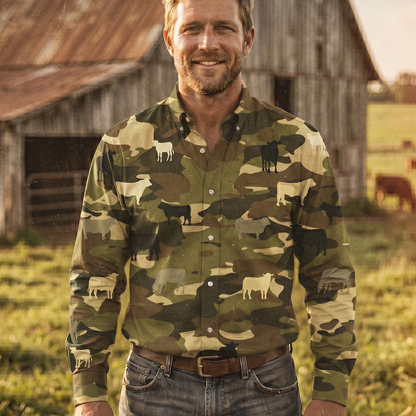 Army Cattle pattern - Men's Casual Long Sleeve Shirt
