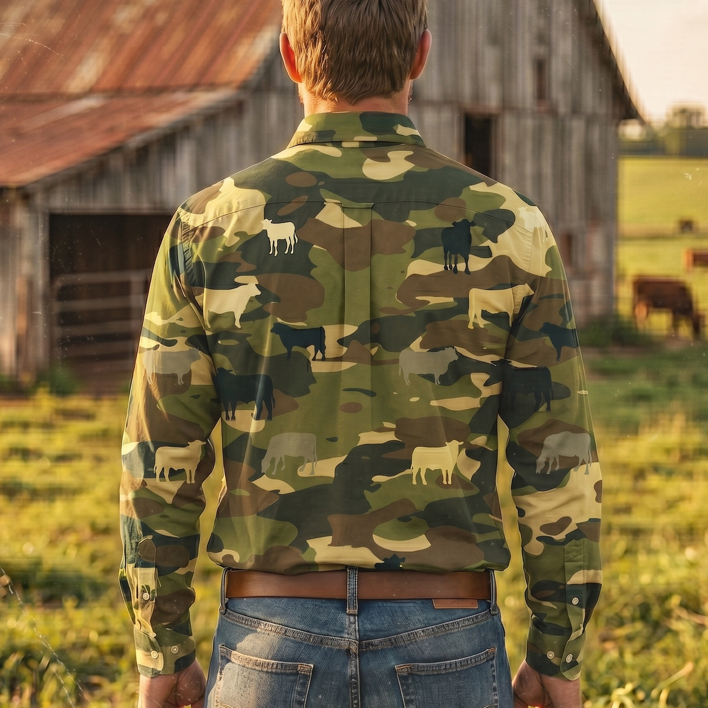 Army Cattle pattern - Men's Casual Long Sleeve Shirt