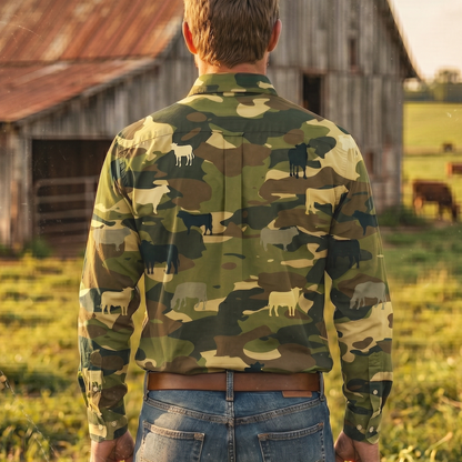 Army Cattle pattern - Men's Casual Long Sleeve Shirt